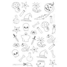 Coloriage Collage de symboles d'Halloween