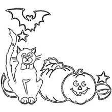 Coloriage Chat, chauve-souris et citrouille d'Halloween Coloriage Chat, chauve-souris et citrouille d'Halloween