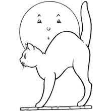 Coloriage Chat effrayant d'Halloween devant une lune ronde Coloriage Chat effrayant d'Halloween devant une lune ronde