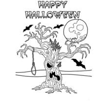 Coloriage Arbre effrayant avec lune et chauves-souris Coloriage Arbre effrayant avec lune et chauves-souris