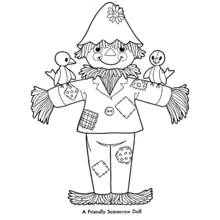 Coloriage Épouvantail avec deux oiseaux