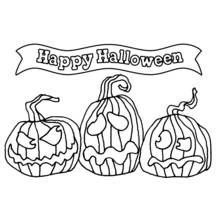 Coloriage Trois citrouilles d'Halloween avec banderole