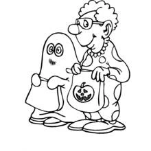 Coloriage Fantôme et clown pour la chasse aux bonbons