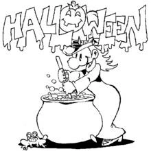 Coloriage Sorcière touillant son chaudron pour Halloween Coloriage Sorcière touillant son chaudron pour Halloween