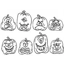 Coloriage Huit citrouilles aux drôles d'expressions