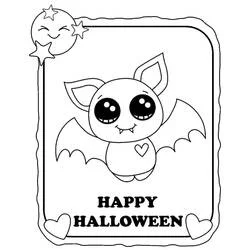 Coloriage Halloween Chauve Souris avec une lune souriante