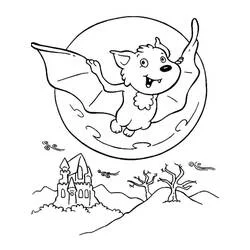 Coloriage Halloween Chauve souris survolant un château hanté
