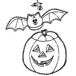 Coloriage Halloween Chauve Souris volant au dessus d'une citrouille