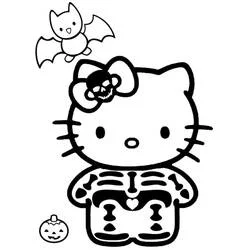 Coloriage Halloween Chauve Souris survolant Hello Kitty déguisée