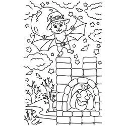 Coloriage Halloween Chauve Souris déguisée survolant un château