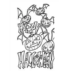 Coloriage Halloween Chauve Souris avec citrouilles et texte Happy Halloween