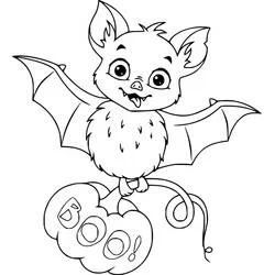 Coloriage Halloween chauve souris posée sur une citrouille avec BOO!