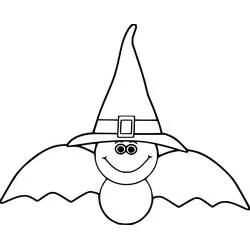 Coloriage Halloween Chauve Souris avec un chapeau de sorcière
