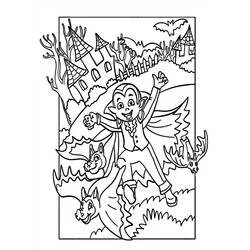 Coloriage Halloween Chauve Souris et vampire en pleine action