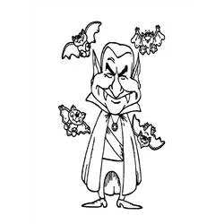 Coloriage Vampire entouré de quatre chauves-souris