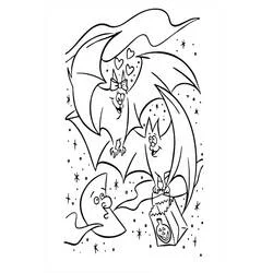 Coloriage Halloween Chauve Souris avec lune et sac de bonbons