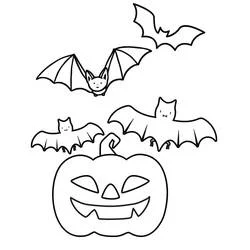 Coloriage Halloween Chauve Souris volant au-dessus d'une citrouille