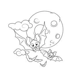 Coloriage Halloween Chauve souris volant avec lune et nuages