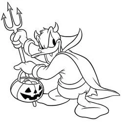 Coloriage Donald Duck déguisé en diablotin pour Halloween