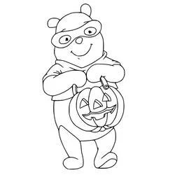 Coloriage Winnie l'ourson masqué tenant une citrouille d'Halloween