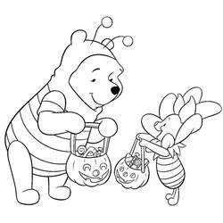 Coloriage Winnie l'ourson et Porcinet déguisés en abeilles pour Halloween