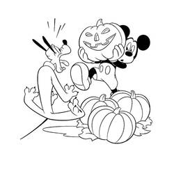 Coloriage Mickey Mouse effrayant Pluto avec une citrouille