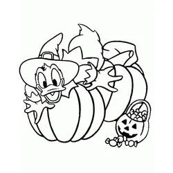 Coloriage Donald Duck sortant d'une grande citrouille