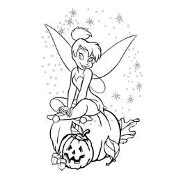 Coloriage Fée Clochette assise sur une citrouille d'Halloween
