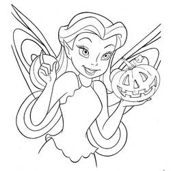 Coloriage Fée Halloween Disney tenant une citrouille