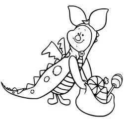 Coloriage Porcinet en costume de dragon pour Halloween