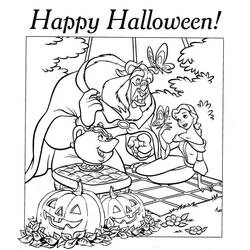 Coloriage La Belle et la Bête fêtant Halloween