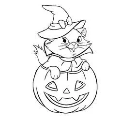 Coloriage Marie déguisée en sorcière dans une citrouille