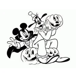 Coloriage Mickey et Dingo célèbrent Halloween