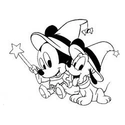 Coloriage Mickey et Pluto en sorciers d'Halloween
