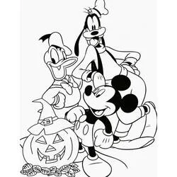 Coloriage Mickey, Donald et Dingo avec une citrouille d'Halloween