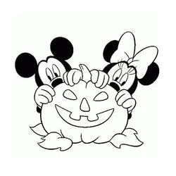 Coloriage Mickey Mouse et Minnie derrière une citrouille