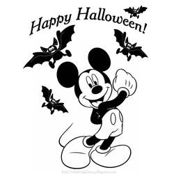 Coloriage Mickey Mouse saluant avec des chauves-souris d'Halloween