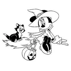 Coloriage Minnie Mouse volant sur un balai de sorcière