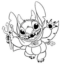 Coloriage Stitch déguisé en diable pour Halloween