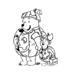 Coloriage Winnie l'ourson et Porcinet en costumes de citrouille