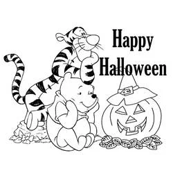 Coloriage Winnie l'ourson et Tigrou avec une citrouille d'Halloween