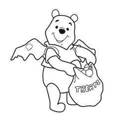 Coloriage Winnie l'ourson en costume de chauve-souris pour Halloween