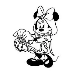 Coloriage Minnie Mouse tenant un panier citrouille d'Halloween