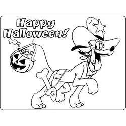 Coloriage Pluto en costume de sorcier avec une citrouille d'Halloween