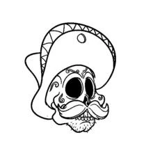 Coloriage Crâne moustachu avec sombrero