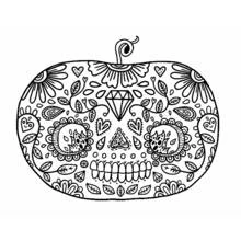 Coloriage Citrouille décorée d'un motif de crâne en sucre