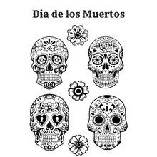 Coloriage Quatre têtes de mort à motifs floraux
