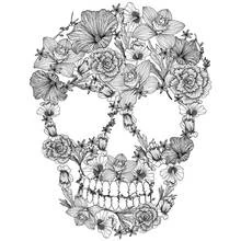 Coloriage Crâne en fleurs