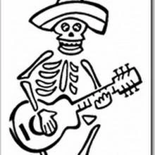 Coloriage Squelette jouant de la guitare avec un sombrero