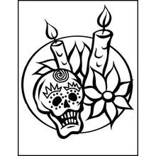 Coloriage Crâne en sucre avec bougies et fleur